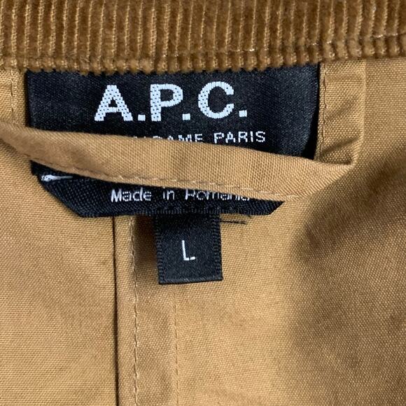 A.P.C. Size L Tan Brown Cotton Corduroy Collar Button Up Jacket - Picture 7 of 8